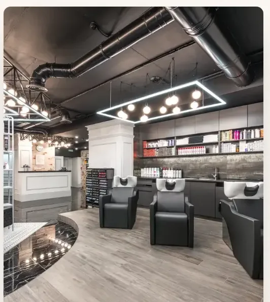 A close crop of the salon interior photograph used on the Veloura Salon demo.